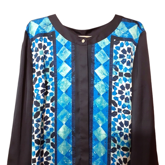 Women's Michael Kors Blue Geometric Print Button Down Dress, XL - Picture 4 of 5